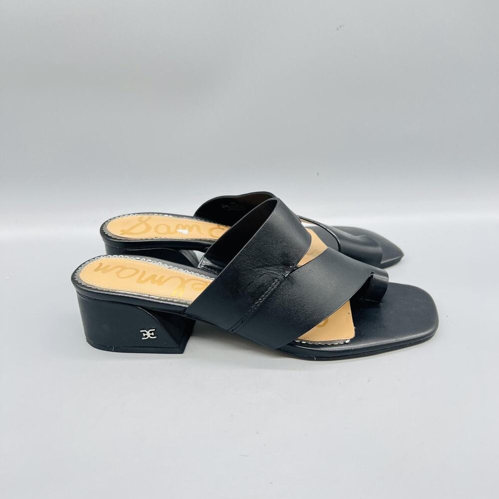 Sam Edelman Sandals Womens 8.5 Black Leather Crossband Toe Loop Block Heel Shoes